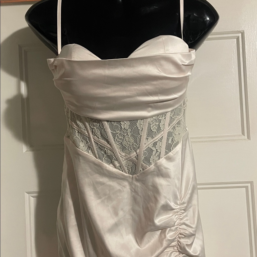 Chic Cream Lace Mini Dress - Picture 2 of 10